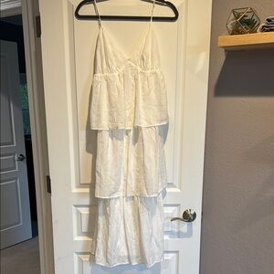 Wayf White Ruffled Tiered Midi Dress